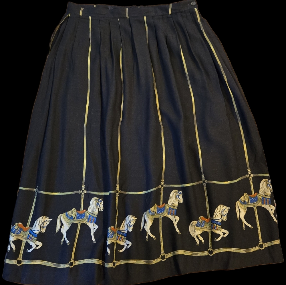 Vintage Size 14 Austin Hill HTF Carousel Merry Go Round Black A Line Midi Skirt